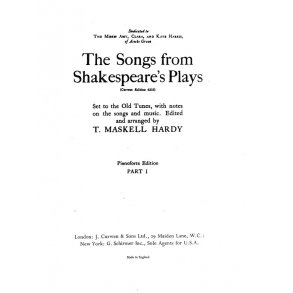 Hardy, T The Songs From Shakespeare's Plays Satb