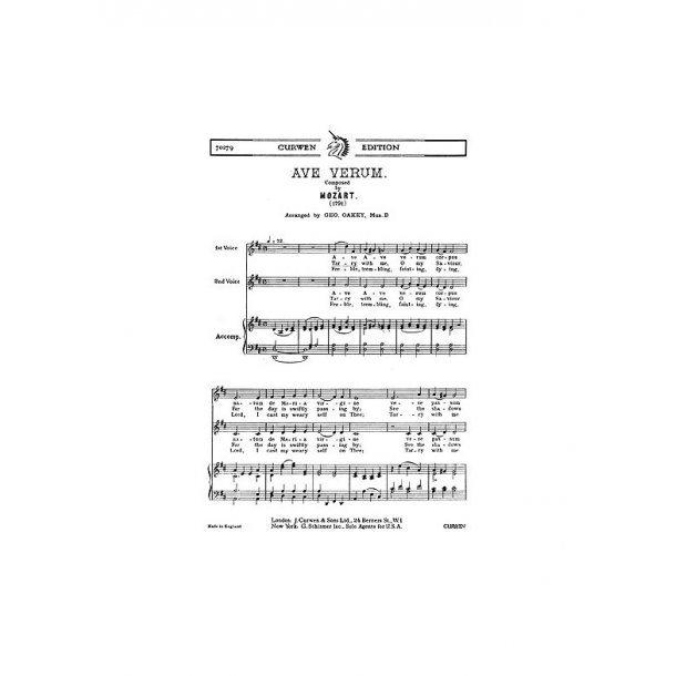 Mozart: Ave Verum (2 Part And Piano)