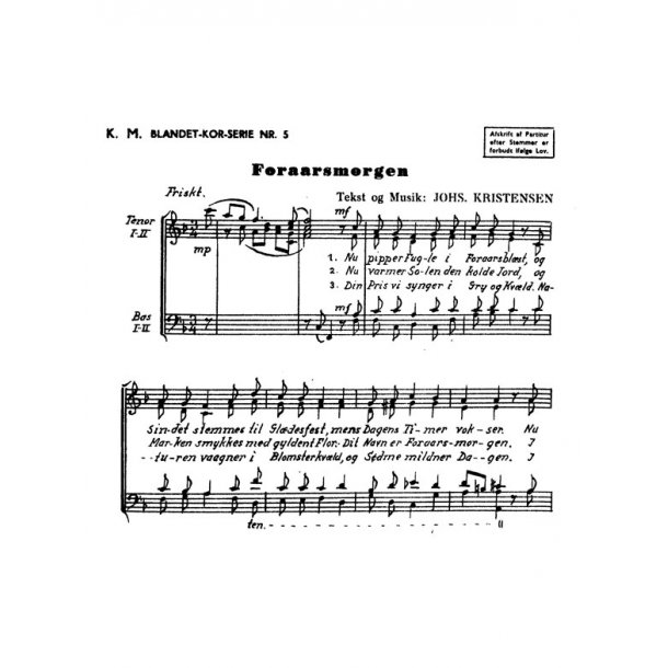 Johannes Kristensen: Foraarsmorgen (TTBB)
