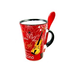Little Snoring Gifts: Cappuccino Mug With Spoon ? Violin (Red)