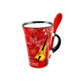 Little Snoring Gifts: Cappuccino Mug With Spoon ? Violin (Red)