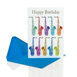 Little Snoring: 7&rdquo; x 5" Happy Birthday Card - Jazzy Saxophone Design