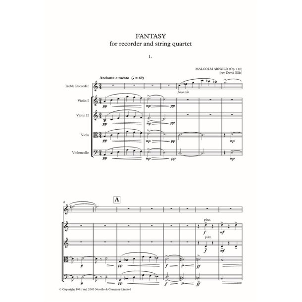 Fantasy for Recorder and String Quartet : David Ellis version