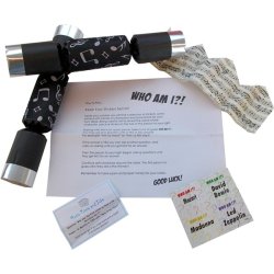 CHRISTMAS CRACKERS BOX OF 6 WHO AM I BLACK SLIVER NOTES GIFT