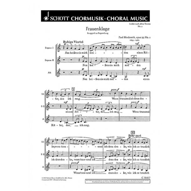 Lieder nach alten Texten op. 33 : 2. Frauenklage Nun heisen sie mich