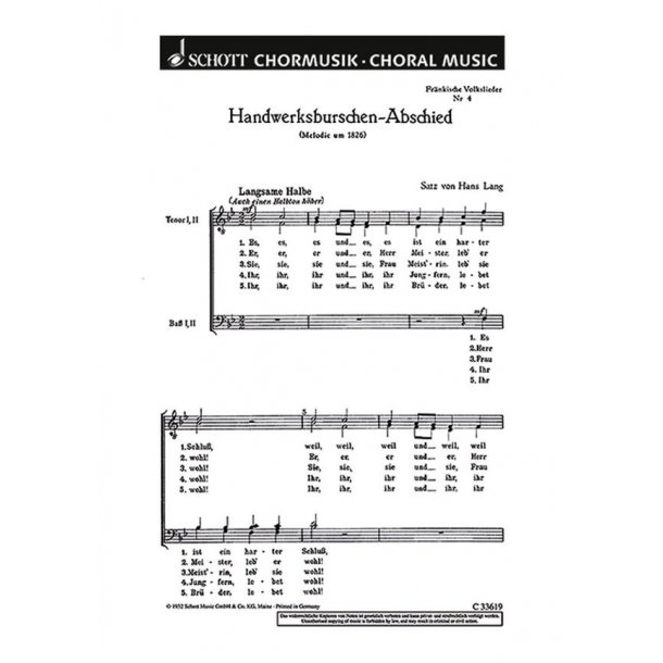 Frankische Volkslieder : 4. Handwerksburschen-Abschied