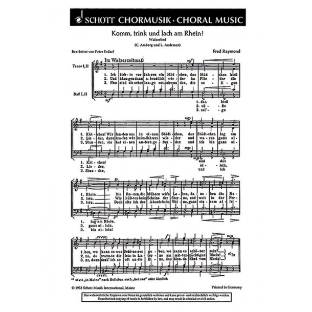 Komm, trink und lach am Rhein! : Ich liebte vor Jahren ein Madchen