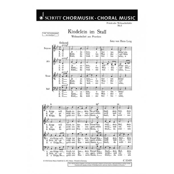Frankische Weihnachtslieder : 1. Kindelein im Stall O Jesulein, o Gottes Sohn