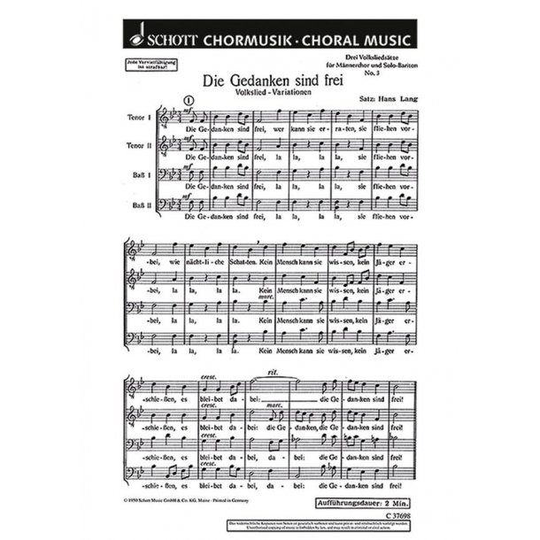 Drei Volksliedsatze : 3. Die Gedanken sind frei
