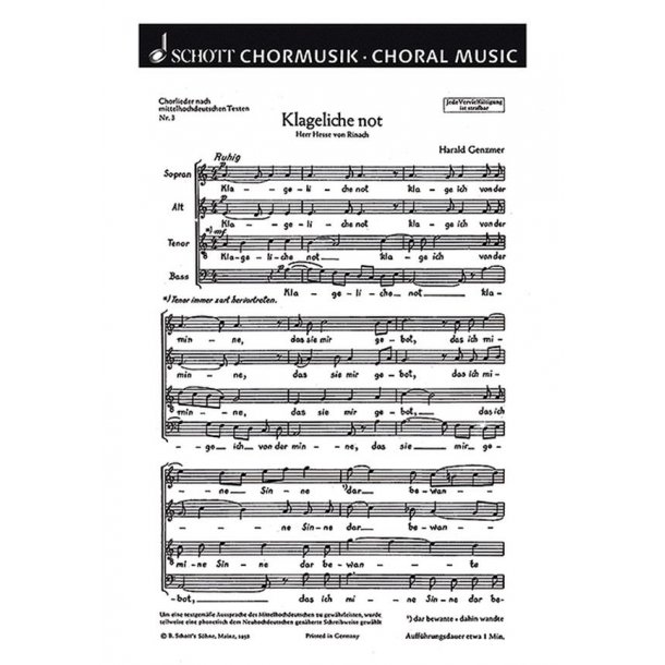 Funf Chorlieder GeWV 17 : 3. Klageliche not / 4. Du bist min