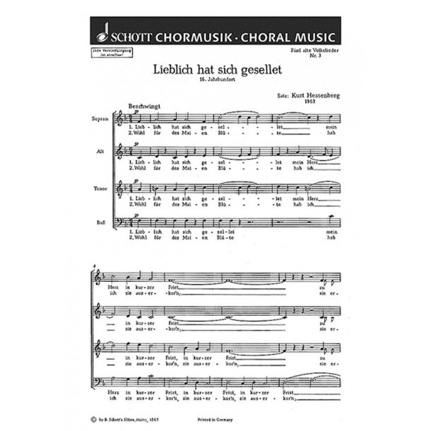 Funf alte Volkslieder : 3. Lieblich hat sich gesellet / 4. Es steht ein Lind in jenem Tal