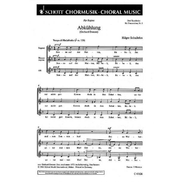 Drei Tanzlieder : 1. Abkuhlung Sonne auf der Matten. Rheinlander