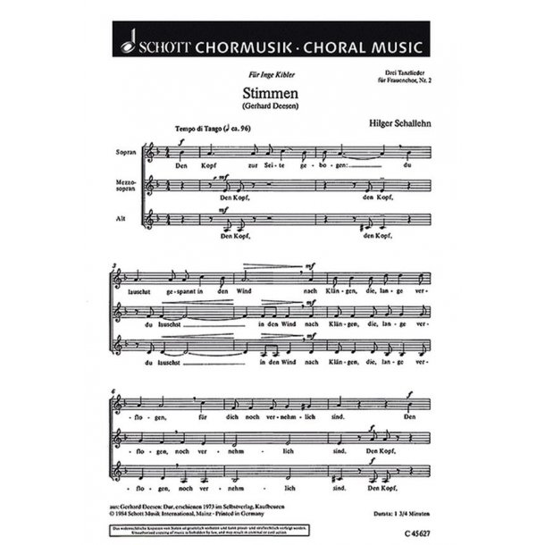 Drei Tanzlieder : 2. Stimmen Den Kopf zur Seite gebogen. Tango