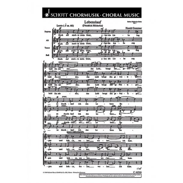 Sieben Holderlin-Chore GeWV 40 : 1. Lebenslauf / 2. Gebet fur die Unbelehrbaren