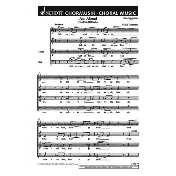 Sieben Holderlin-Chore GeWV 40 : 6. Am Abend Geh unter, schone Sonne