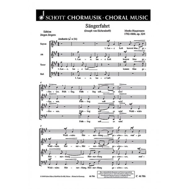 Sechs Chorlieder op. 32 : 1. Sangerfahrt Laue Luft kommt blau gefloss