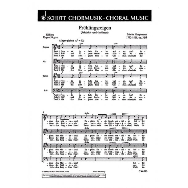 Sechs Chorlieder op. 32 : 5. Fruhlingsreigen Freude jubelt, Liebe waltet