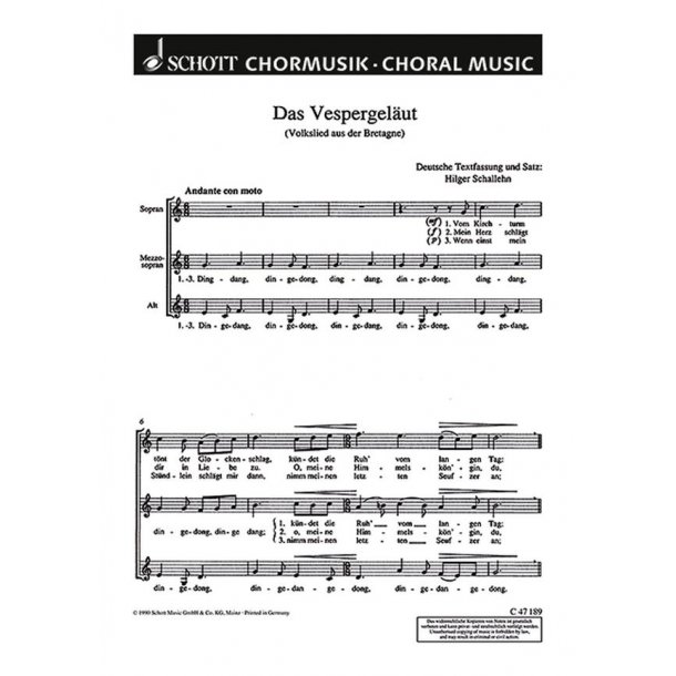 Das Vespergelaut - Les cloches des v&ecirc;pres : Vom Kirchturm tont der Glockenschlag (Bretagne)