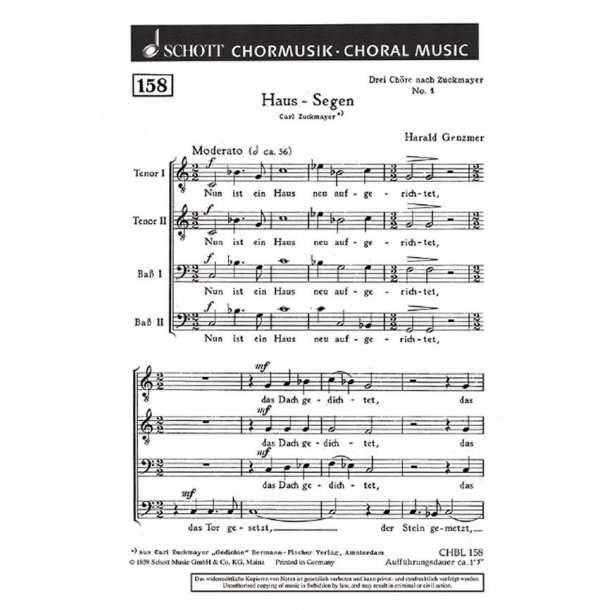 Drei Chore GeWV 54 : 1. Haus-Segen Nun ist das Haus neu aufgerichtet