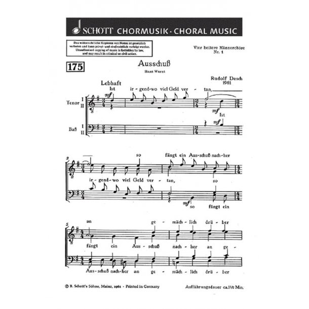 Vier heitere Mannerchore : 1. Ausschuss Ist irgendwo viel Geld vertan