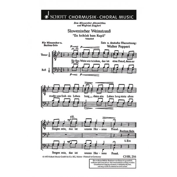Slowenischer Weinstraus : Volkslied Susen Wein wir trinken