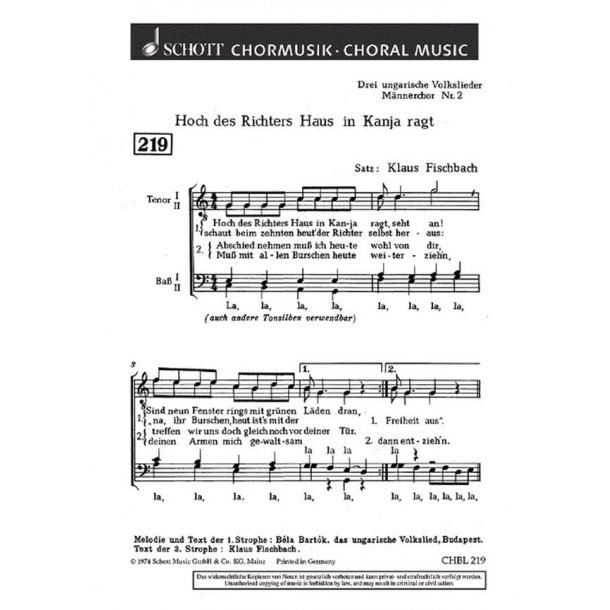 Drei ungarische Volkslieder : 2. Hoch des Richters Haus in Kanja ragt