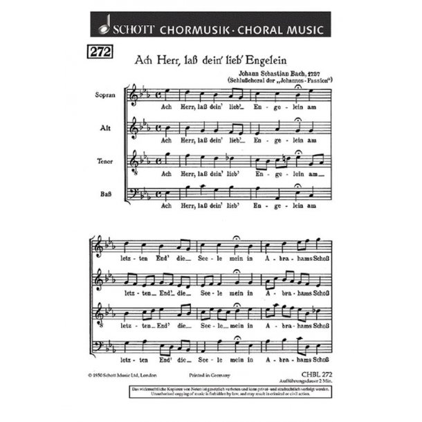 Ach Herr, lass dein' lieb' Engelein : Schlusschoral aus der Johannes-Passion
