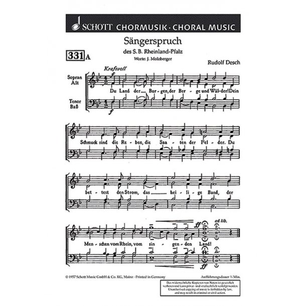 Sangerspruch des SB Rheinland-Pfalz-Begrusung : Du Land der Burgen / Ihr lieben Sangesbruder