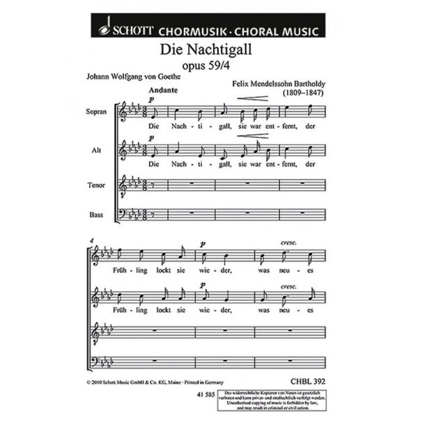 Die Nachtigall op. 59/4 : Die Nachtigall, sie war entfernt