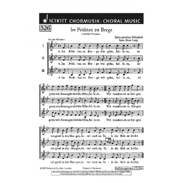 Im Fruhtau zu Berge : (Schweden)