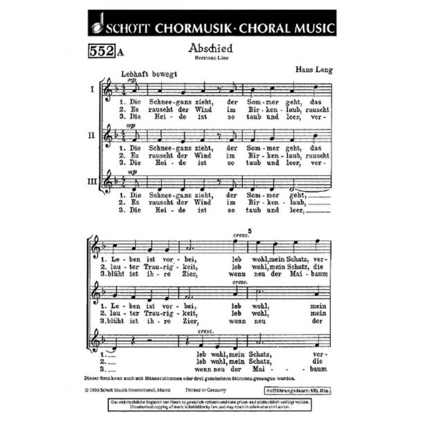 Abschied / Der Maie : Die Schneegans zieht / Der Maie bringt uns der Blumlein viel