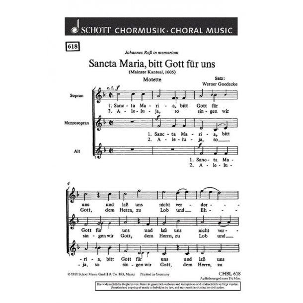 Sancta Maria, bitt Gott fur uns : (Mainzer Kantual, 1605) Motette