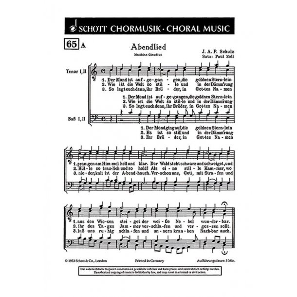 Abendlied / Nun ruhen alle Walder : Der Mond ist aufgegangen/Nun ruhen alle Walder
