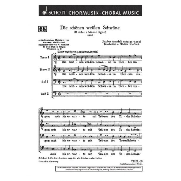 Die schonen weisen Schwane : Madrigal