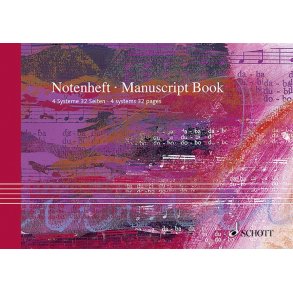 A5 Manuscript Book - landscape : 32 pages (16 Sheets), 4 staves