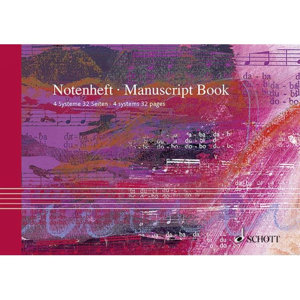 A5 Manuscript Book - landscape : 32 pages (16 Sheets), 4 staves