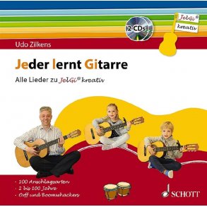 Jeder lernt Gitarre - Alle Lieder zu JelGi kreativ : 100 Anschlagsarten - 2 bis 100 Jahre - Orff und Boomwhackers