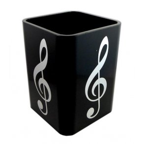 Silver Treble Clef Square Plastic Pen Holder