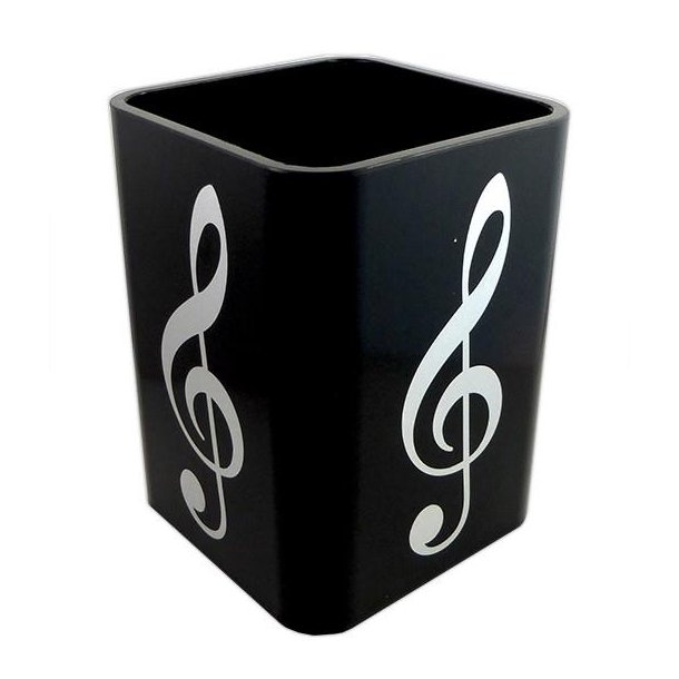 Silver Treble Clef Square Plastic Pen Holder