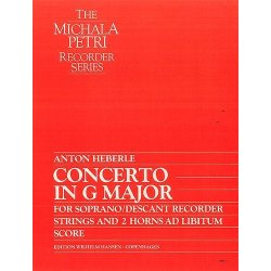 Anton Heberle (Michala Petri): Concerto In G Major For Recorder And Strings (Score)