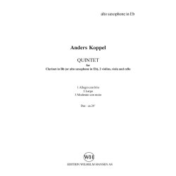 Anders Koppel: Quintet (Version B) For Clarinet/Alto Saxophone And String Quartet (Parts)