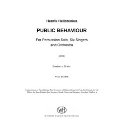 Public Behaviour : 2(pic).2.2(bcl).2(cbn)/4.3.2+btbn/3perc/hp.pf(syn)/str and solist perc, S,S,A,T,Bar,B