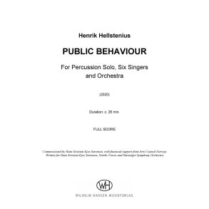 Public Behaviour : 2(pic).2.2(bcl).2(cbn)/4.3.2+btbn/3perc/hp.pf(syn)/str and solist perc, S,S,A,T,Bar,B