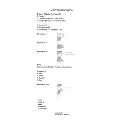Public Behaviour : 2(pic).2.2(bcl).2(cbn)/4.3.2+btbn/3perc/hp.pf(syn)/str and solist perc, S,S,A,T,Bar,B