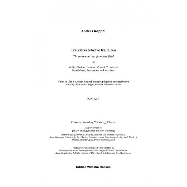 Three Love Letters From The Field : cl.bn.cnt.tbn.perc.vn.db and narrator