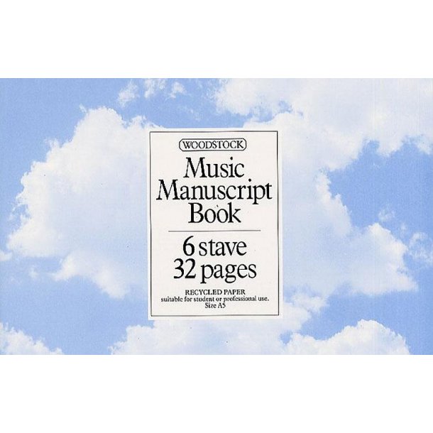 Woodstock Music Manuscript Paper: 6 Stave - 32 pages (A5L Recycled)