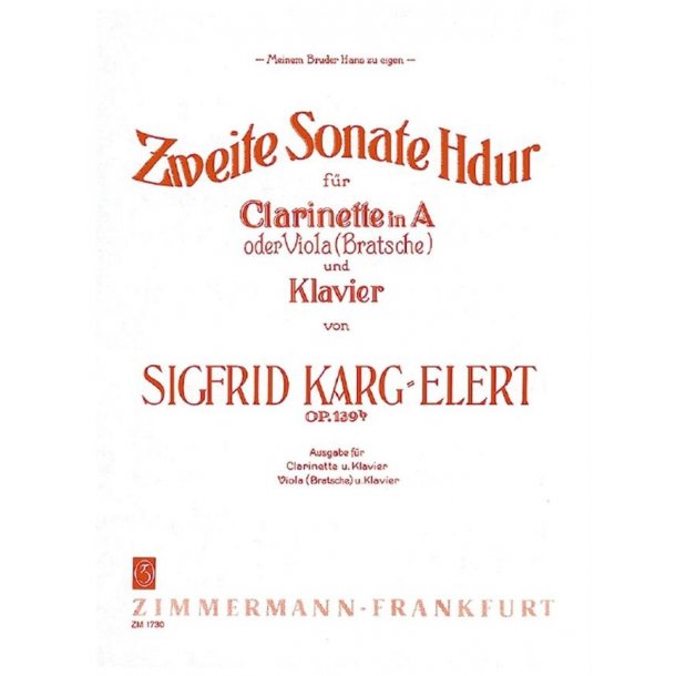 Karg-elert, S: Sonata B Major Op 139b