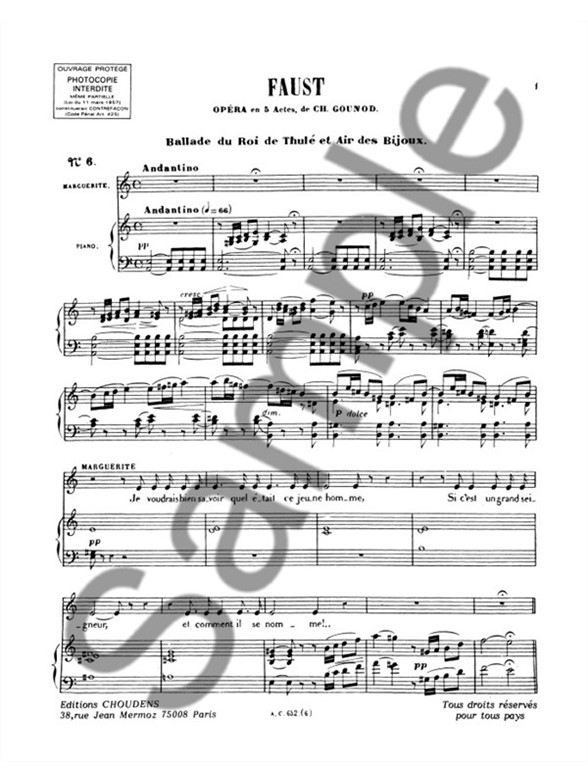 GOUNOD FAUST N° 6 BALLADE ET AIR DES BIJOUX JE VOUDRAIS BIEN SOPRANO C