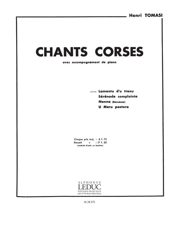 Henri Tomasi: Chants corses No.1: Lamento d'un Trenu (med) (Voice & Piano)