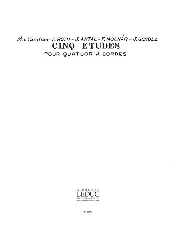 Laszlo Lajtha: 5 Etudes Op.20 (Quatuor No.5) (Quartet-Strings)